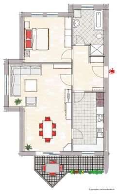 Grundriss der 2-Zimmer Wohnung