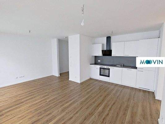 Ansicht III: Wohnzimmer mit offener Küche