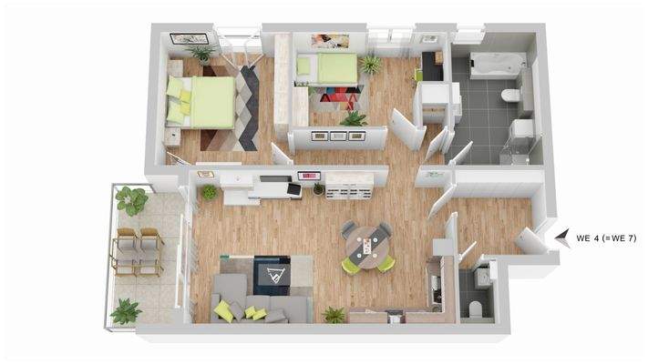 Grundriss 3 Zimmer WE 4 + 7