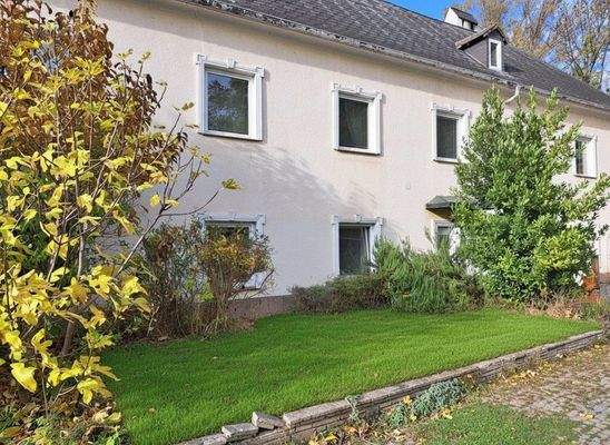 Garten mit neue Wiese (von KI) und Sträucher (von KI) geschnitten