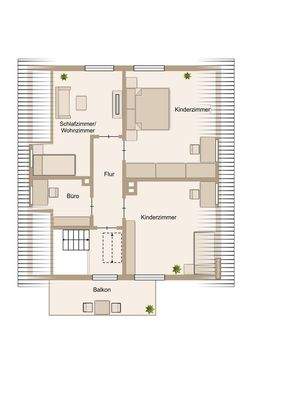 Schlafen und Arbeiten im oberen Geschoss