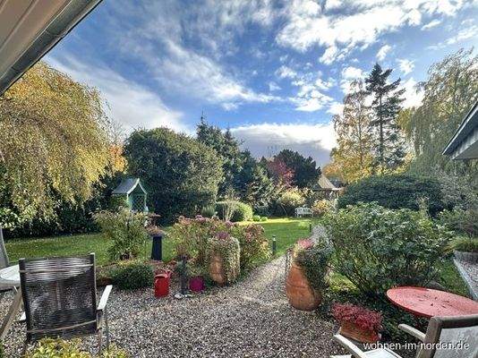 Blick vom Haus in den südwestliche Garten