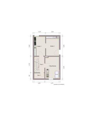 Grundriss Kellergeschoss (nicht maßstabsgerecht, Möblierungsbeispiel)