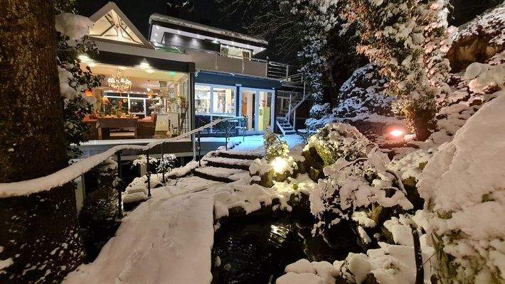 Hausansicht v. Teich Winter