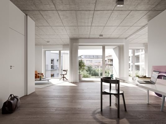 AT_Suites_Typ3_Wohnraum mit Loggia Blick Hofgarten