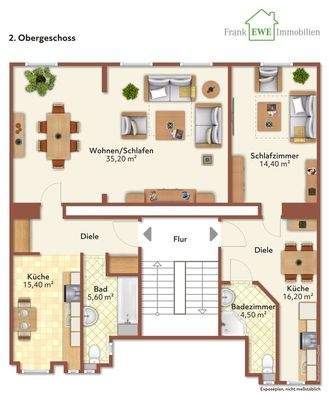 Grundriss 2. OG immoG low, 2-Zimmer-Wohnung und Appartement mit Garten zum Kauf in Düsseldorf Eller, Frank Ewe Immobilienmakler Düsseldorf Hassels