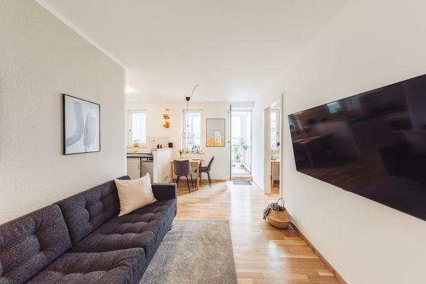 Living room with view to balcony