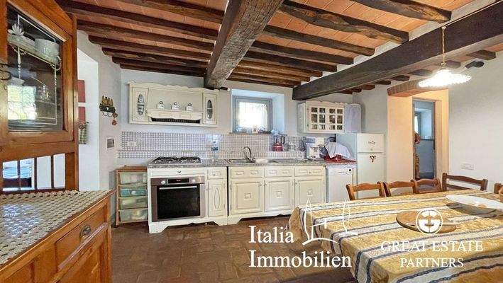 Typisches Bauernhaus mit Swimmingpool, Nebengebäude, Garten mit Olivenhain in Ortsnähe