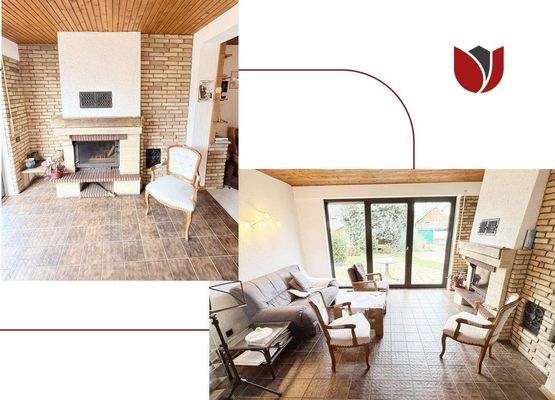 Wohnzimmer - gefliest - mit Kaminofen 