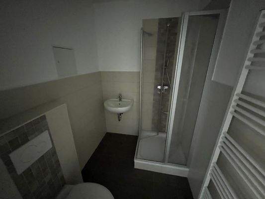 Badezimmer mit Dusche und Handtuchheizkörper