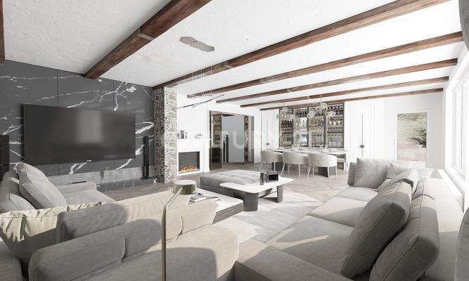 EG Wohnzimmer mit Kamin Visualisierung