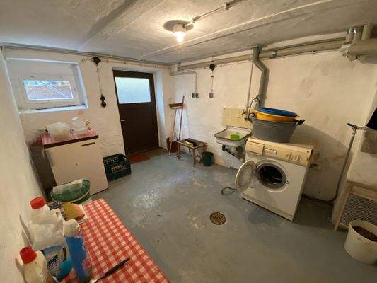 Waschküche mit Ausgang zum Garten