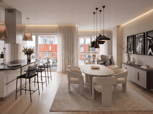 Wohnküche staged im 5.OG mit Balkon+