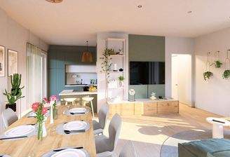 Ansicht Wohn-, Koch-, Essbereich