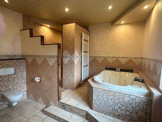 Bad mit großer Dusche und Whirlpool