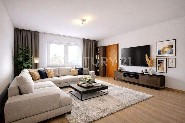 Wohnzimmer im Obergeschoss, modern eingerichtet (Visualisier