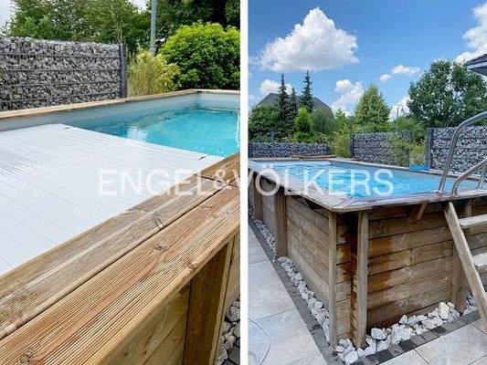 Pool mit Wärmepumpe und Abdeckung