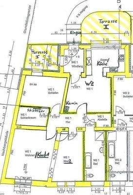 Grundriss m. 2 Terrassen, 1 kleine zusätzl. vorh.