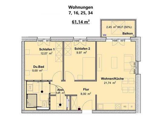 Wohnungen 7, 16, 25, 34