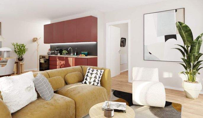 Heller Wohnbereich dank bodentiefer Fenster