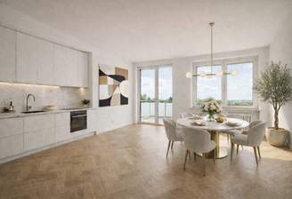 Visualisierung Essbereich und Zugang Westbalkon