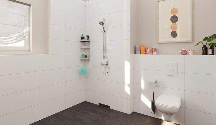 Modernes Tageslichtbad mit bodengleicher Dusche