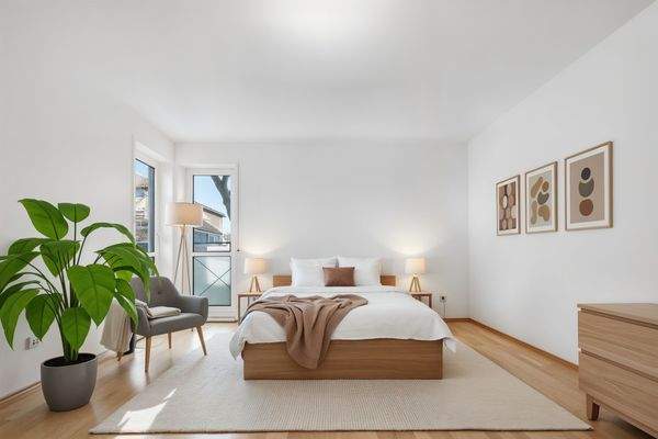 LICHTDURCHFLUTETES SCHLAFZIMMER  - (KI generiert)