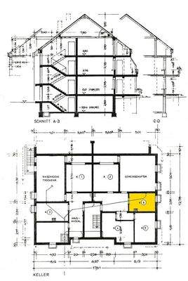Schnitt und Grundriss KG.