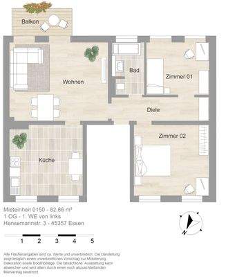 Grundriss farbig / möbliert