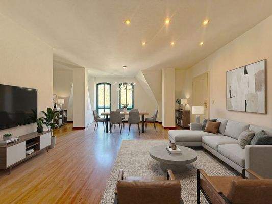 Wohn- und Esszimmer mit Zugang zum Balkon - Wohnung wird unmöbliert übergeben.