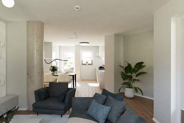 Visualisierung mit beispielhafter Möbilierung:Wohnen