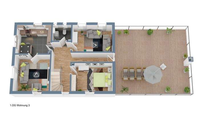 Unverbindlicher 3D Grundriss des Obergeschosses