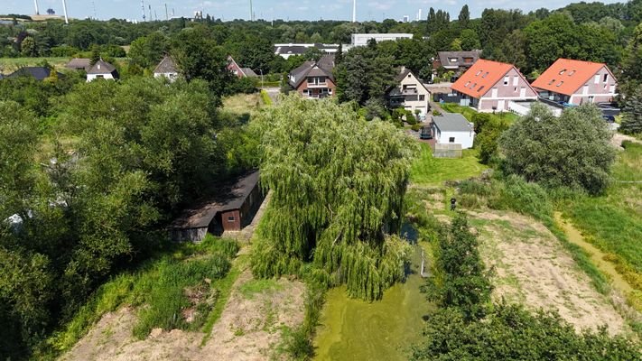 Blick Grundstück /Teich und Stallungen