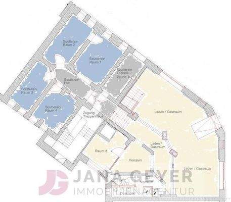 Grundriss, Laden und Souterrain