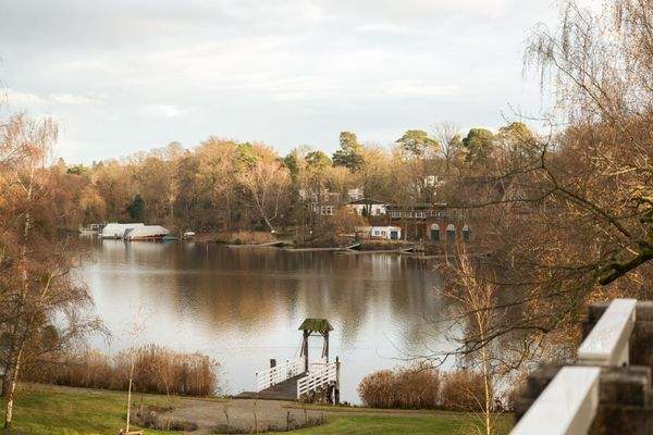 View of the Kleiner Wannsee lake and across the sp