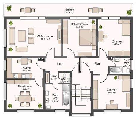 Grundrissvariante mit 2 Wohnungen