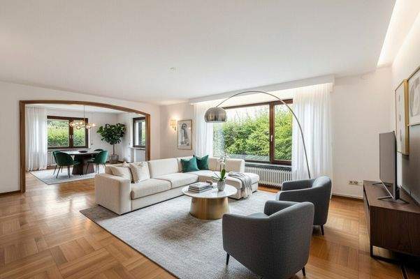 offener Wohn-Essbereich im Erdgeschoss-Visualisiert