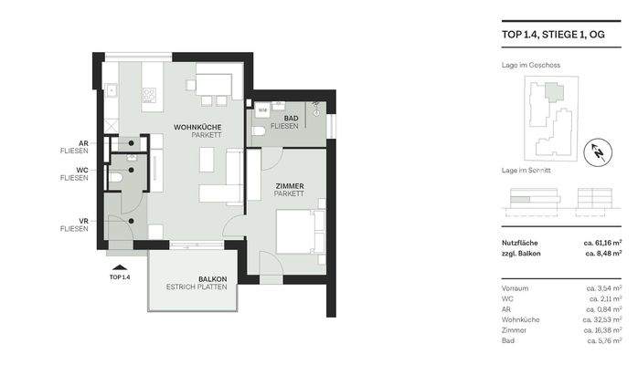 Grundriss Top 4, Stiege 1