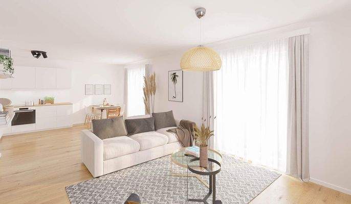 Lichtdurchfluteter Wohnbereich dank bodentiefer Fe