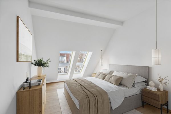 Lichterfülltes Schlafzimmer der Isolde Penthouses 