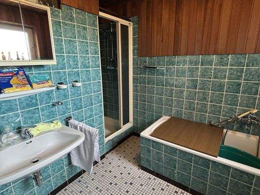 Badezimmer mit Wanne und Dusche im Erdgeschoss