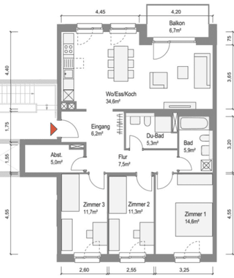 Grundriss 4-Zimmer-Wohnung