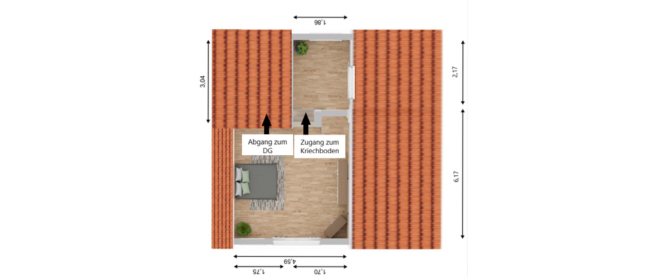 Grundriss Spitz- mit Kriechboden