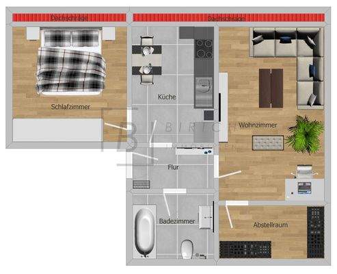 Bitte beachten Sie, dass der dargestellte Grundriss nicht maßstabsgetreu ist und lediglich der Orientierung dient.