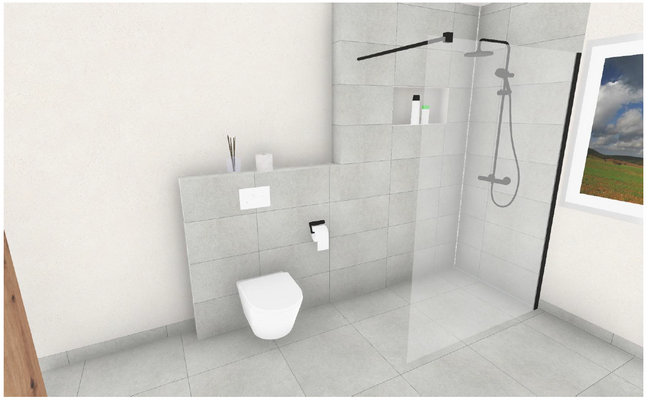 Ansicht Bad mit Dusche, WC Wohnungen 1-3