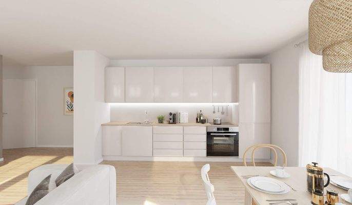 Die offene Wohnküche lädt zu gemeinsamen Mahlzeiten ein