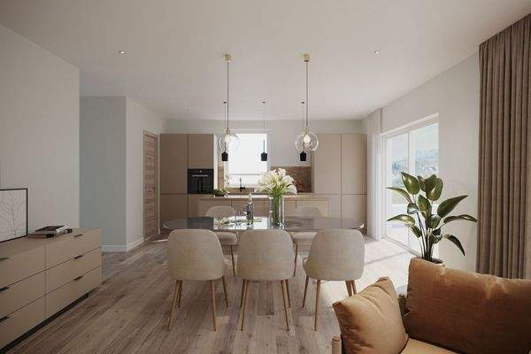 Wohn- / Ess- / Küchenbereich mit Zugang zur Dachterrasse