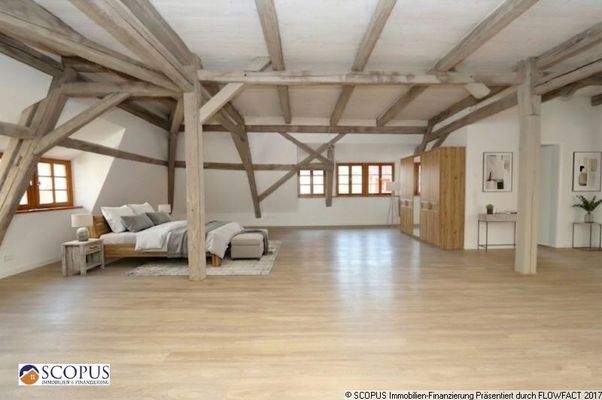 Schlafbereich mit Beispieleinrichtung