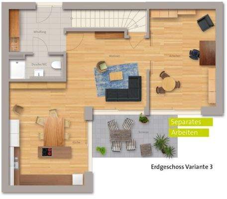 Erdgeschoss Variante 3 - Separates Arbeiten
