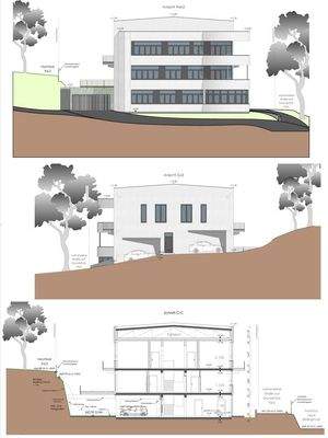 Ansichten Nord, Sud und Schnitt